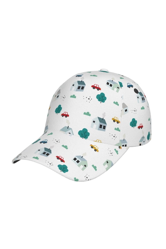 Cartoon House Car Prin Baseball Cap, Adjustable Sweat-wicking Daily,Travel, Sports Cap, Unisex