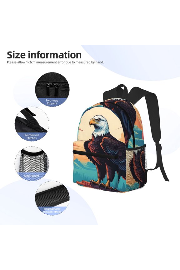Cartoon Iceberg Bald Eagle Print Backpack, Waterproof Backpack with Adjustable Shoulder Straps, Suitable for Campus, Business, Travel, Unisex