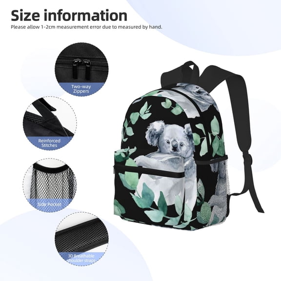 Gukieu Cartoon Koala Bear Print Backpack, Waterproof Backpack with Adjustable Shoulder Straps, Suitable for Campus, Business, Travel, Unisex