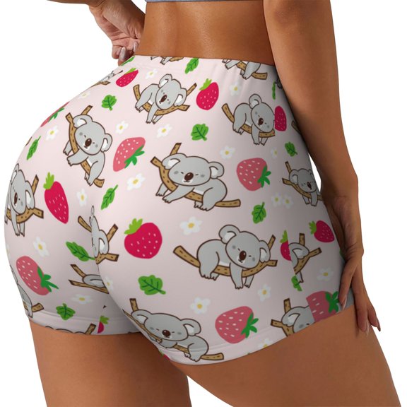 Gukieu Cartoon Koala Bear Print Women's Sports Shorts, Elastic Waist High Stretch Running Yoga Gym Sweatpants-Medium