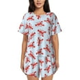 thumbnail image 1 of Gukieu Cartoon Lobsters 1 Print Women's Short-sleeved Pajama Set, Round Neck Button Top Elastic Shorts 2-piece Set, Summer Home Leisure Clothing-3X-Large, 1 of 6