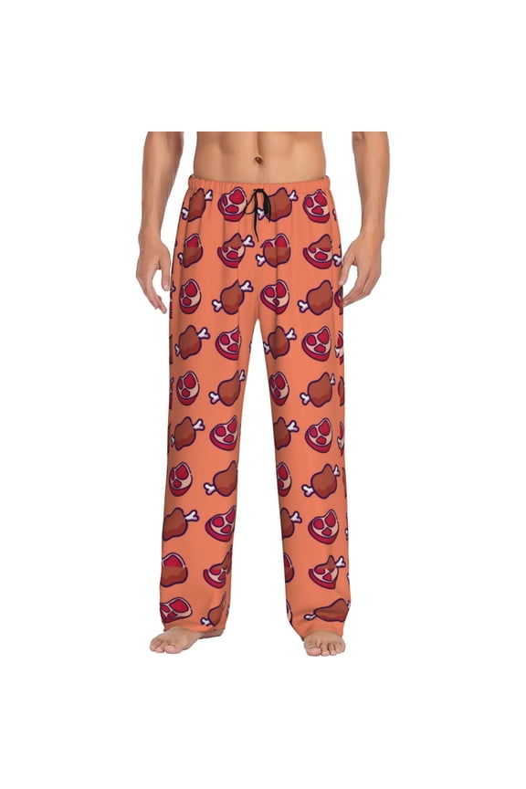 Cartoon Meat Print Men's Home Trousers, Elastic Drawstring Home Pajamas Clothing Suitable for Adult Men-3X-Large