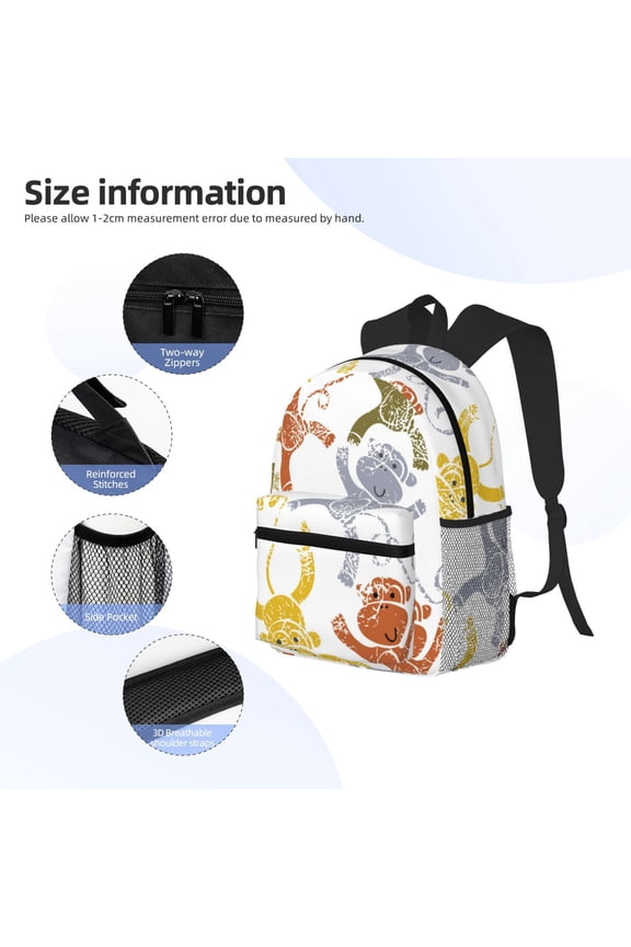 Cartoon Monkey Print Backpack, Waterproof Backpack with Adjustable Shoulder Straps, Suitable for Campus, Business, Travel, Unisex