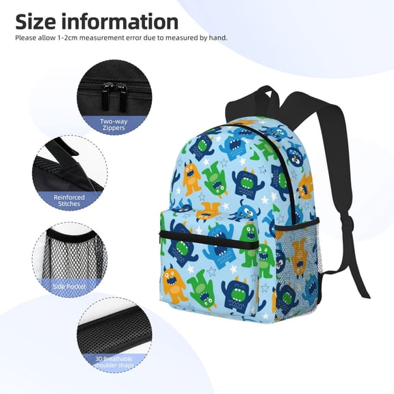 Gukieu Cartoon Monster Print Backpack, Waterproof Backpack with Adjustable Shoulder Straps, Suitable for Campus, Business, Travel, Unisex