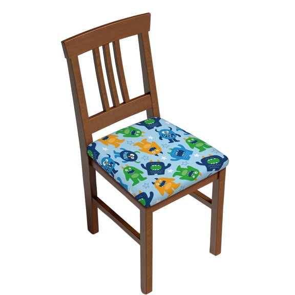 Gukieu Cartoon Monster Print Square Cushion Cover, Elastic Strap Chair Protector, Suitable for Family Restaurant, Hotel Banquet Decorations-Four Pieces