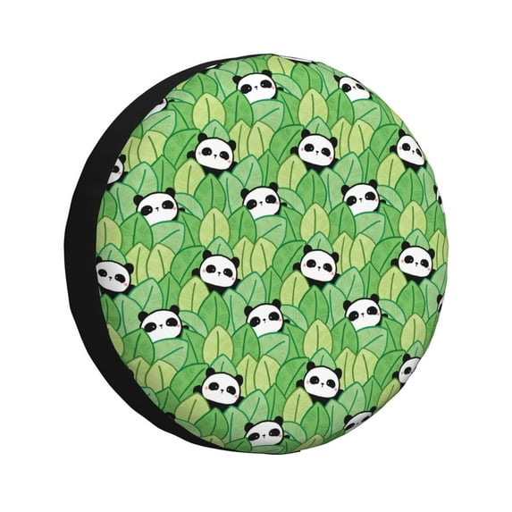 Gukieu Cartoon Panda And Leaf 1 Print Car Tire Cover, Adjustable Waterproof and Dustproof Tire Protection Cover, Suitable for SUV, Truck, Van-14 inch