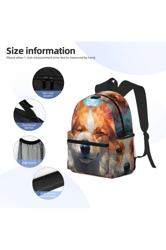 Cartoon Pattern Corgi Print Backpack, Waterproof Backpack with Adjustable Shoulder Straps, Suitable for Campus, Business, Travel, Unisex