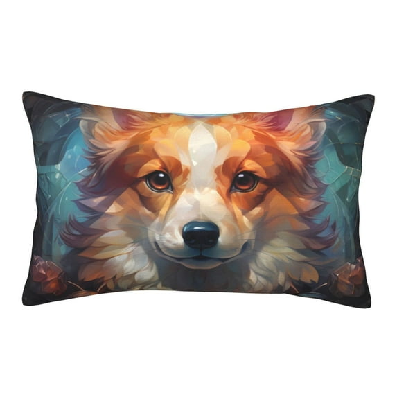 Gukieu Cartoon Pattern Corgi Print Plush Pillow Cover, Hidden Zipper Pillow Protector without Pillow Core, Suitable for Bedroom, Office, Car Decoration-16"x24"
