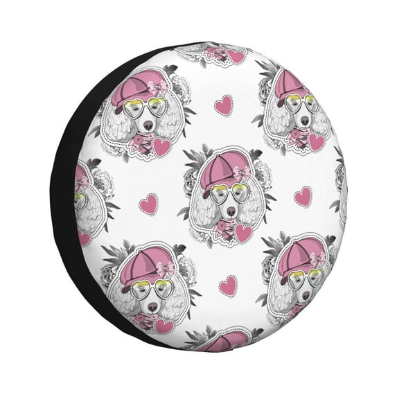 Gukieu Cartoon Poodle Dog Print Car Tire Cover, Adjustable Waterproof and Dustproof Tire Protection Cover, Suitable for SUV, Truck, Van-16 inch