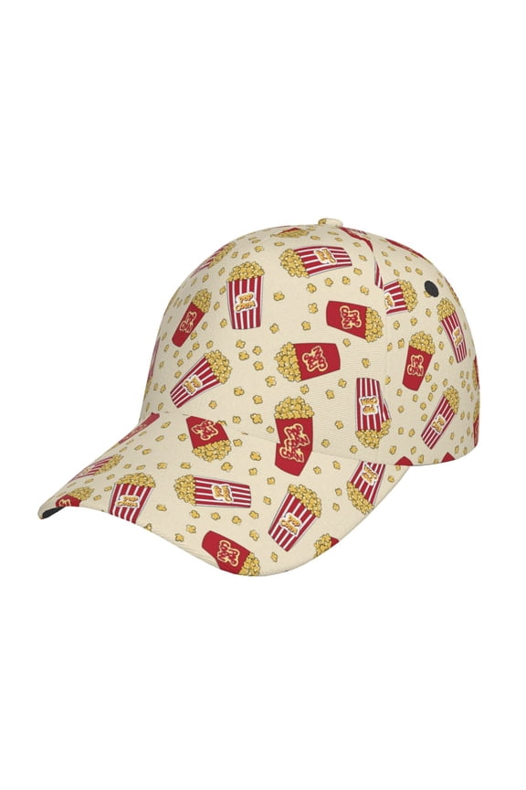 Cartoon Popcorn Prin Baseball Cap, Adjustable Sweat-wicking Daily,Travel, Sports Cap, Unisex