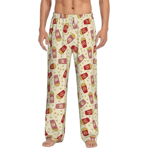 Gukieu Cartoon Popcorn Print Men's Home Trousers, Elastic Drawstring Home Pajamas Clothing Suitable for Adult Men-Medium