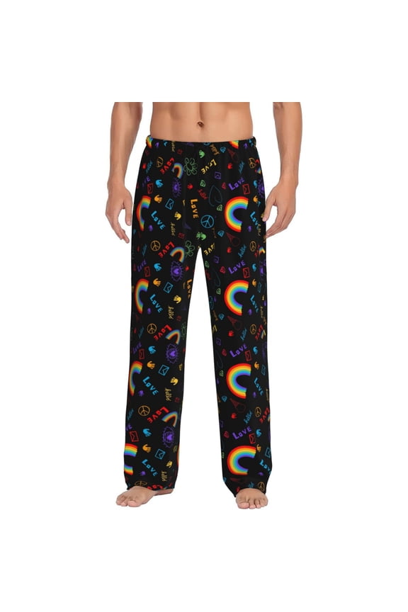 Cartoon Pride Lgbt Print Men's Home Trousers, Elastic Drawstring Home Pajamas Clothing Suitable for Adult Men-3X-Large