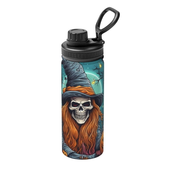 Gukieu Cartoon Pumpkin Skull Print 18OZ Portable Sports Water Bottle, Stainless Steel Insulated Water Cup for Men and Women, Suitable for Gym, Travel, Camping