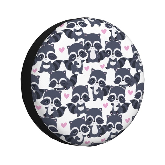 Gukieu Cartoon Raccoon Print Car Tire Cover, Adjustable Waterproof and Dustproof Tire Protection Cover, Suitable for SUV, Truck, Van-14 inch