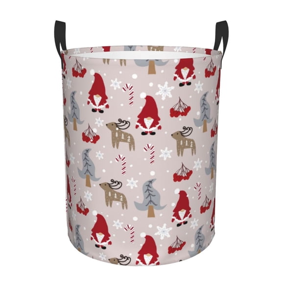 Gukieu Cartoon Santa and Reindeer Print Round Dirty Clothes Bag, Waterproof Standing Home Bathroom Storage Basket Car Trunk Storage Bag-Small