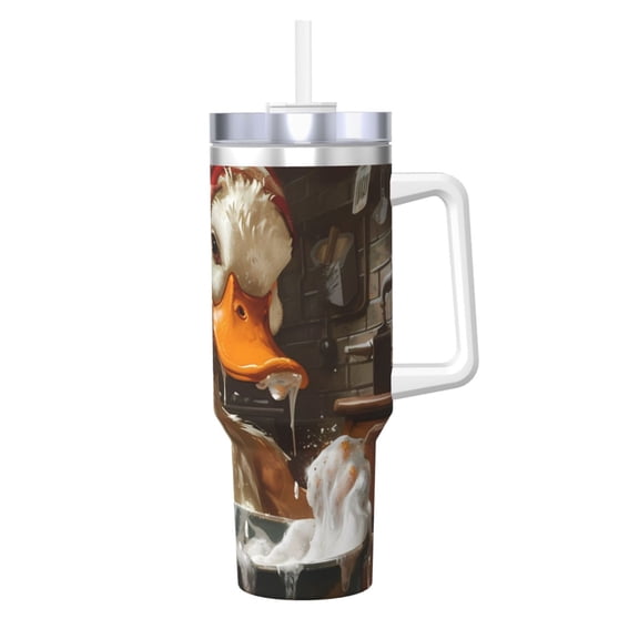 Gukieu Cartoon Scottish Duck Print 40OZ Ice Cup, Stainless Steel Vacuum Kettle with Handle Suitable for Hot and Cold Drinks, Travel, Fitness