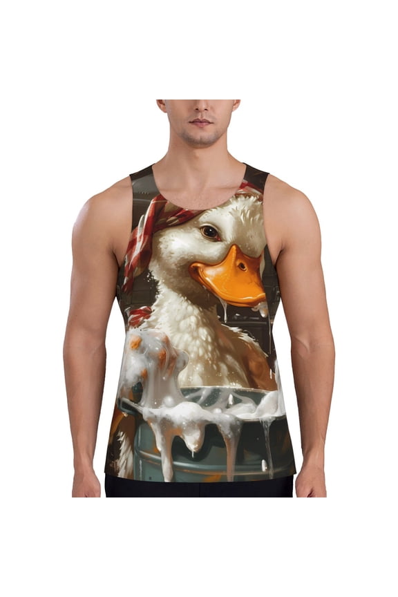 Cartoon Scottish Duck Print Men's Quick Dry Fitness Vest, Round Neck Sleeveless Fitness Bodybuilding Top-X-Large