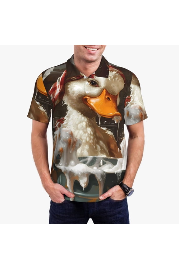 Cartoon Scottish Duck Print Men's Quick-drying POLO Shirt, Button-down Summer T-shirt, Suitable for Work and Outdoor Activities-Medium