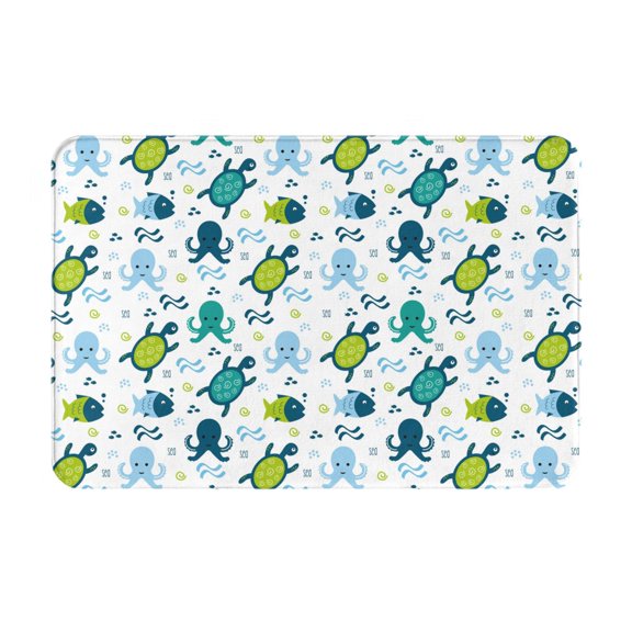Gukieu Cartoon Sea Creatures Print Dust-proof Floor Mats, Water-absorbent and Non-slip Flannel Door Mats 16x24in, Home Decoration Suitable for Kitchen, Bathroom, Garage