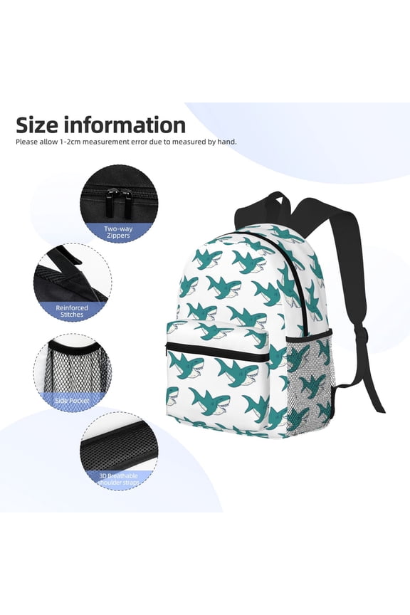 Cartoon Shark Print Backpack, Waterproof Backpack with Adjustable Shoulder Straps, Suitable for Campus, Business, Travel, Unisex