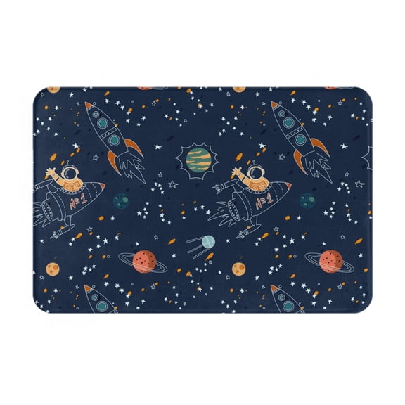 Gukieu Cartoon Space Planets Print Dust-proof Floor Mats, Water-absorbent and Non-slip Flannel Door Mats 16x24in, Home Decoration Suitable for Kitchen, Bathroom, Garage