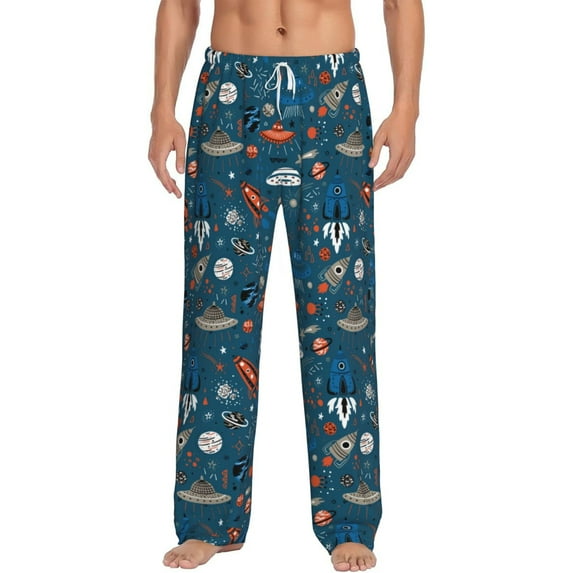 Gukieu Cartoon Space1 Print Men's Home Trousers, Elastic Drawstring Home Pajamas Clothing Suitable for Adult Men-X-Large