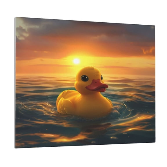 Gukieu Cartoon Swimming Yellow Duck Print Canvas Decorative Hanging Painting, Waterproof Art Wall Decoration with Frame, Suitable for Living Room, Bedroom