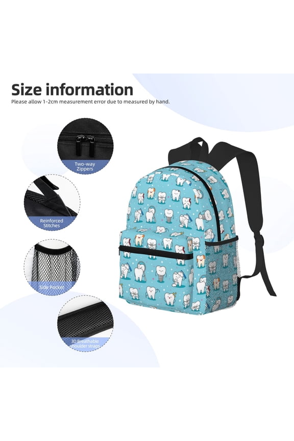 Cartoon Teeth Print Backpack, Waterproof Backpack with Adjustable Shoulder Straps, Suitable for Campus, Business, Travel, Unisex