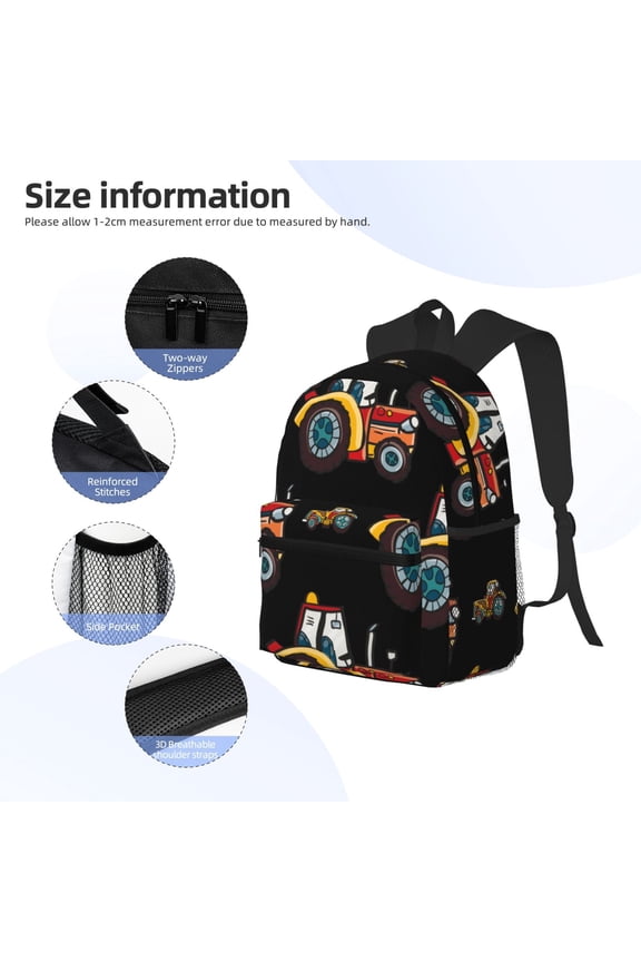 Cartoon Tractor Print Backpack, Waterproof Backpack with Adjustable Shoulder Straps, Suitable for Campus, Business, Travel, Unisex