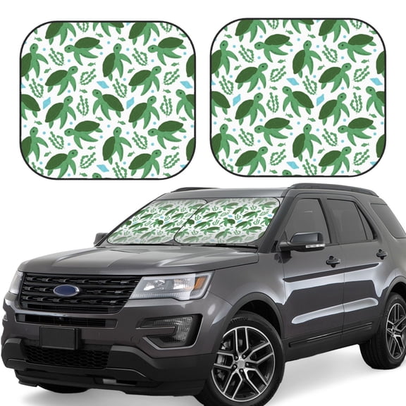 Gukieu Cartoon Turtle Print Car Windshield Sun Visor, Foldable Anti-UV Car Sun Visor Suitable for Vans, Trucks Car Accessories-Small