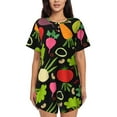 thumbnail image 1 of Gukieu Cartoon Vegetables Print Women's Short-sleeved Pajama Set, Round Neck Button Top Elastic Shorts 2-piece Set, Summer Home Leisure Clothing-Small, 1 of 6