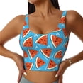 thumbnail image 1 of Gukieu Cartoon Watermelon Print Women's Sports Vest, Low-neck U-shaped Removable Pad Sports Bra for Yoga, Exercise, Dance-XX-Large, 1 of 8
