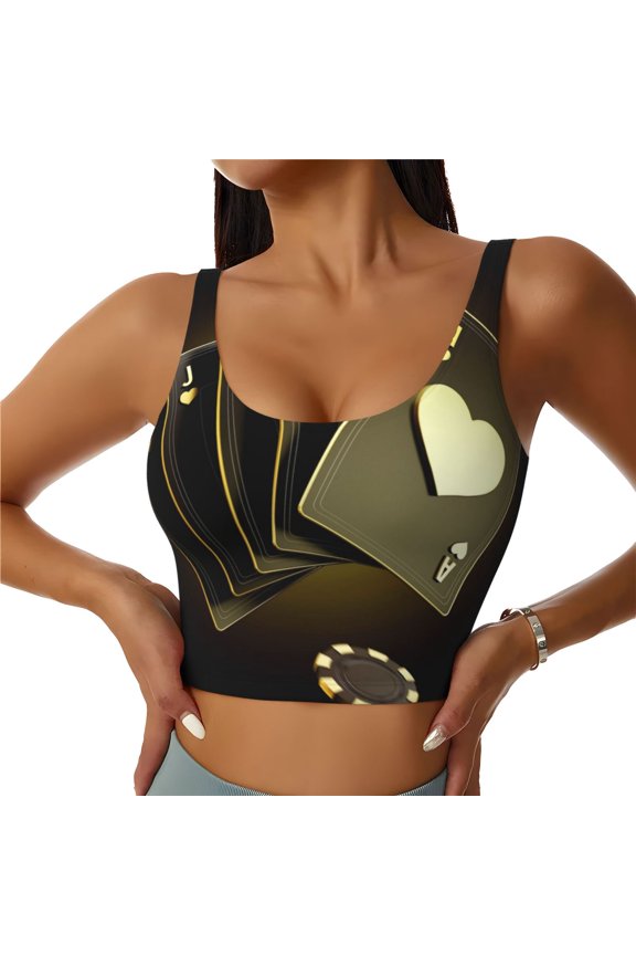 Casino Cards 1 Print Women's Sports Vest, Low-neck U-shaped Removable Pad Sports Bra for Yoga, Exercise, Dance-Medium