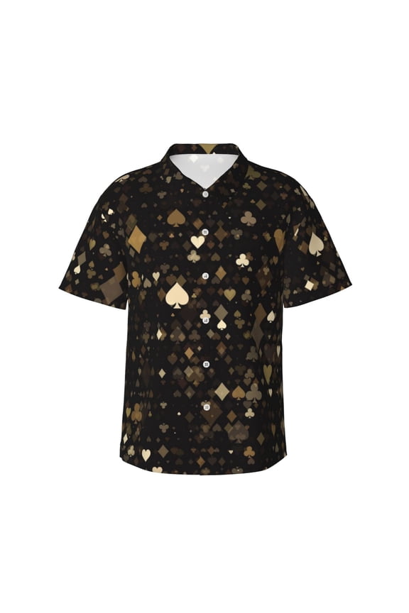 Casino Print Men's Short-sleeved Shirts, Button-down Lapel Hawaiian Shirts, T-shirts, Beach Vacation Summer Casual Wear,