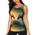 thumbnail image 1 of Gukieu Castle Red Green Sky Dragon Print Women's Quick-drying Fitness Vest, Round Neck Sleeveless Fitness T-shirt, Suitable for Yoga, Sports-Small, 1 of 7