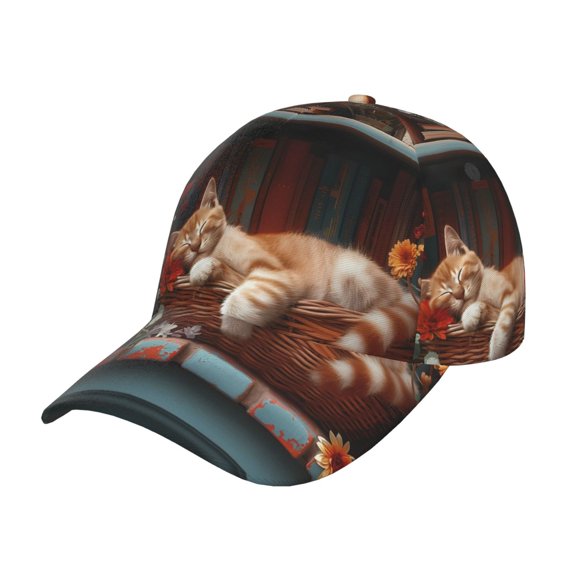 Gukieu Cat Asleep Among Flowers Prin Baseball Cap, Adjustable Sweat-wicking Daily,Travel, Sports Cap, Unisex