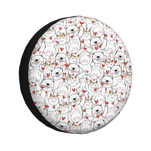 Gukieu Cat Bear Rabbit Print Car Tire Cover, Adjustable Waterproof and Dustproof Tire Protection Cover, Suitable for SUV, Truck, Van-15 inch