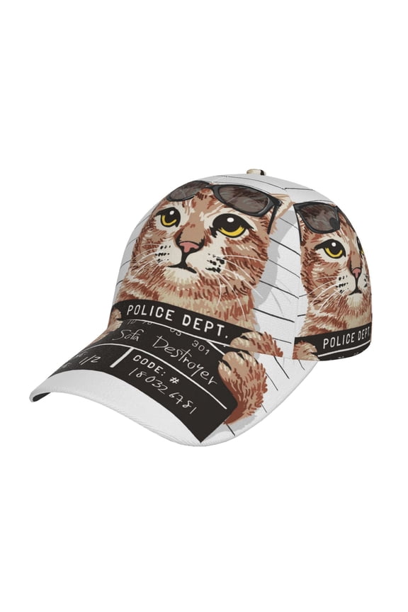 Cat Holding Mugshot Sign Prin Baseball Cap, Adjustable Sweat-wicking Daily,Travel, Sports Cap, Unisex