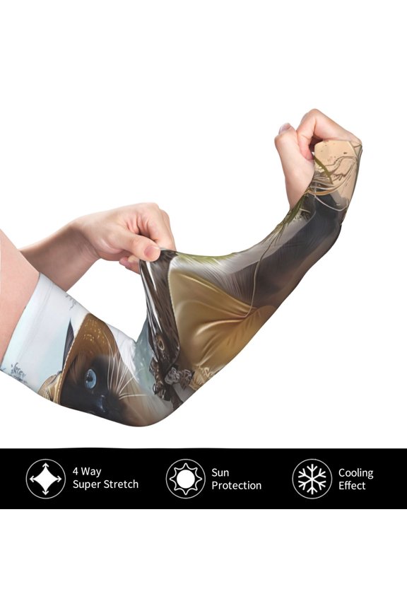 Cat In Sun Hat for Adult Ice Silk Sun Protection Arm Sleeves, Moisture Wicking, UV Protection Outdoor Sports Arm Sleeves, Unisex