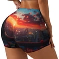 thumbnail image 1 of Gukieu Cat Watching City Sunset Print Women's Sports Shorts, Elastic Waist High Stretch Running Yoga Gym Sweatpants-Large, 1 of 8