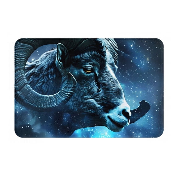 Gukieu Celestial Ram Night Sky Print Dust-proof Floor Mats, Water-absorbent and Non-slip Flannel Door Mats 16x24in, Home Decoration Suitable for Kitchen, Bathroom, Garage