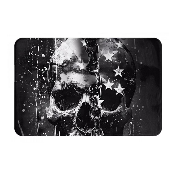 Gukieu Chained Skull Artwork Print Dust-proof Floor Mats, Water-absorbent and Non-slip Flannel Door Mats 16x24in, Home Decoration Suitable for Kitchen, Bathroom, Garage