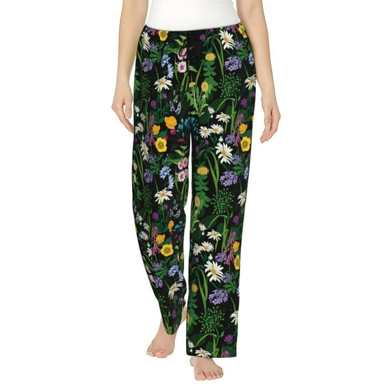 Gukieu Chamomile Print Women's Home Trousers, with Pockets and Drawstring Pajamas, Home Pajamas, Sleepwear-X-Large