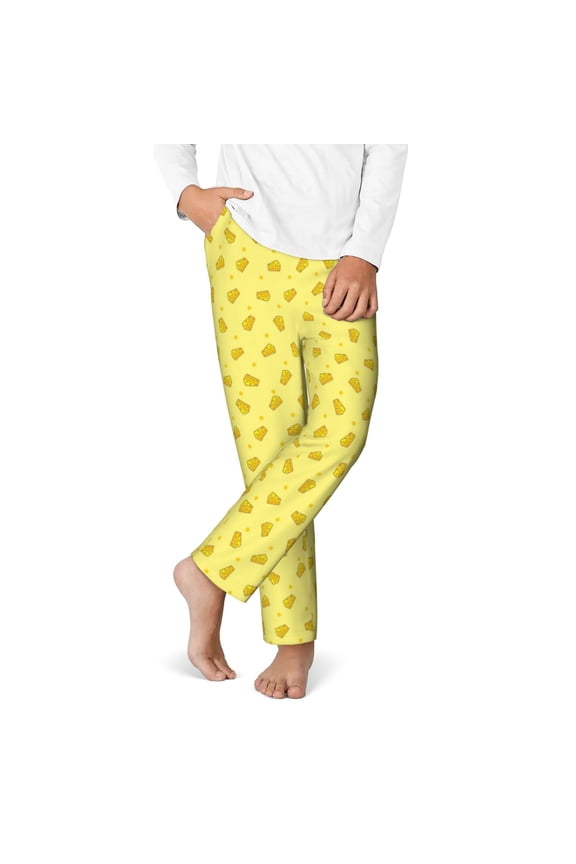 Cheese 1 Print Youth Home Trousers, Elastic Waistband with Pockets for Home and Outing, Suitable for Children Aged 5-16-Medium