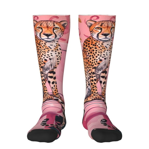 Gukieu Cheetah On Toilet Humor Art Print Contrast Color Stockings, Elastic Sports Socks Warm Socks Clothing Accessories, Adult Unisex