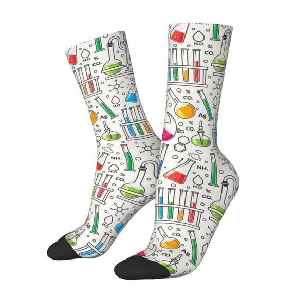 Gukieu Chemical Flasks And Test Tubes Print Contrast Color Mid-calf Socks, Sweat-wicking Athletic Socks, Unisex Clothing Accessories