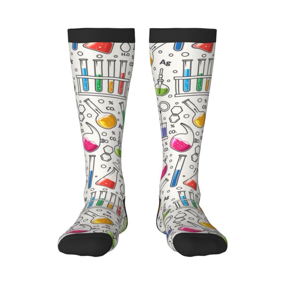Gukieu Chemical Flasks And Test Tubes Print Contrast Color Stockings, Elastic Sports Socks Warm Socks Clothing Accessories, Adult Unisex