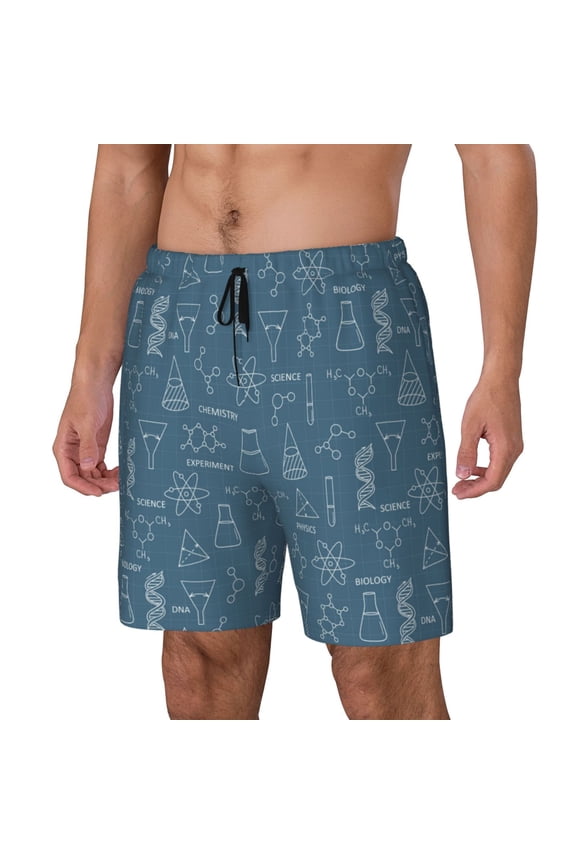 Chemical Formulas And Objects Print Men's Double Layer Sports Swim Trunks, Quick Dry Adjustable Waist Swim Shorts Swimwear-Medium