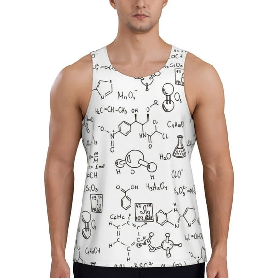 Gukieu Chemical Formulas Print Men's Quick Dry Fitness Vest, Round Neck Sleeveless Fitness Bodybuilding Top-Small