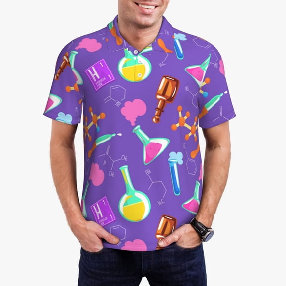 Gukieu Chemistry Tools Print Men's Quick-drying POLO Shirt, Button-down Summer T-shirt, Suitable for Work and Outdoor Activities-Small